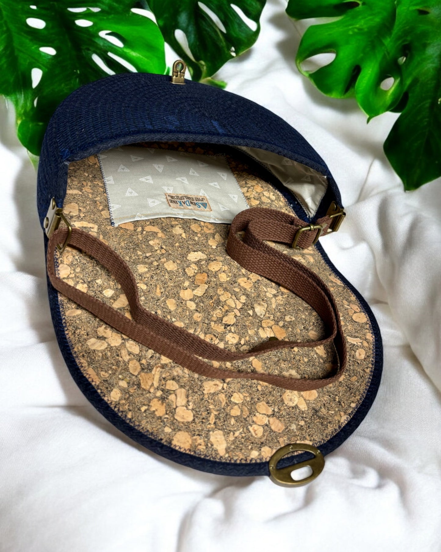 Navy Mahina Crossbody Messenger Bag - Hawaiian Quilt Print Fabric Accents, Handmade, & Eco-Friendly (In-Stock) - Sew Da Kine