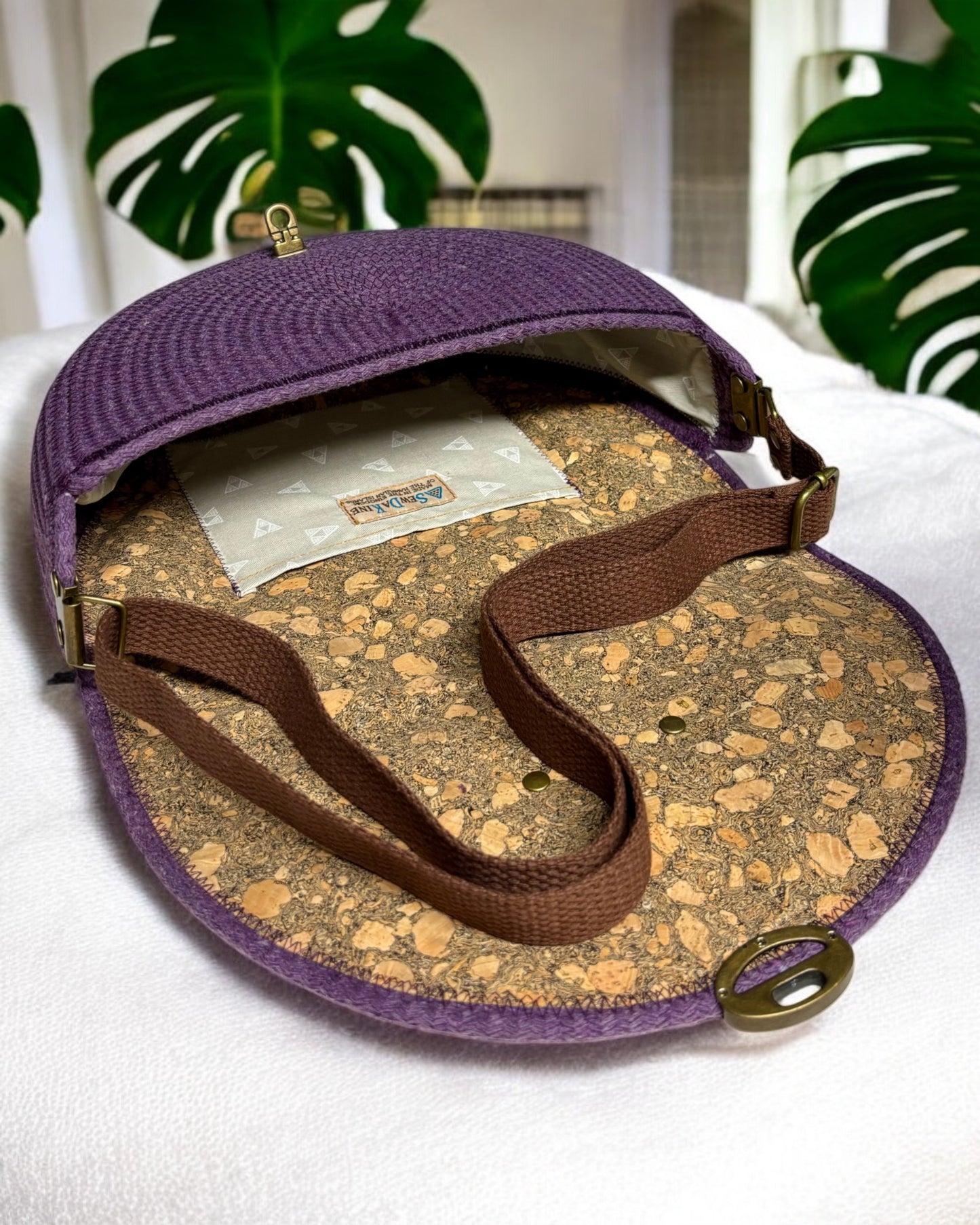 Amethyst Mahina Crossbody Messenger Bag - Orchid Flower Accents, Handmade, & Eco-Friendly (In-Stock) - Sew Da Kine
