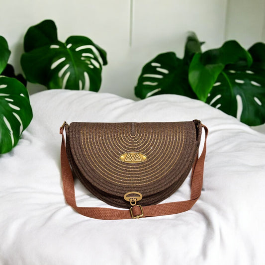 Chocolate Mahina Crossbody Messenger Bag - Gold Accents, Handmade, & Eco-Friendly - Sew Da Kine