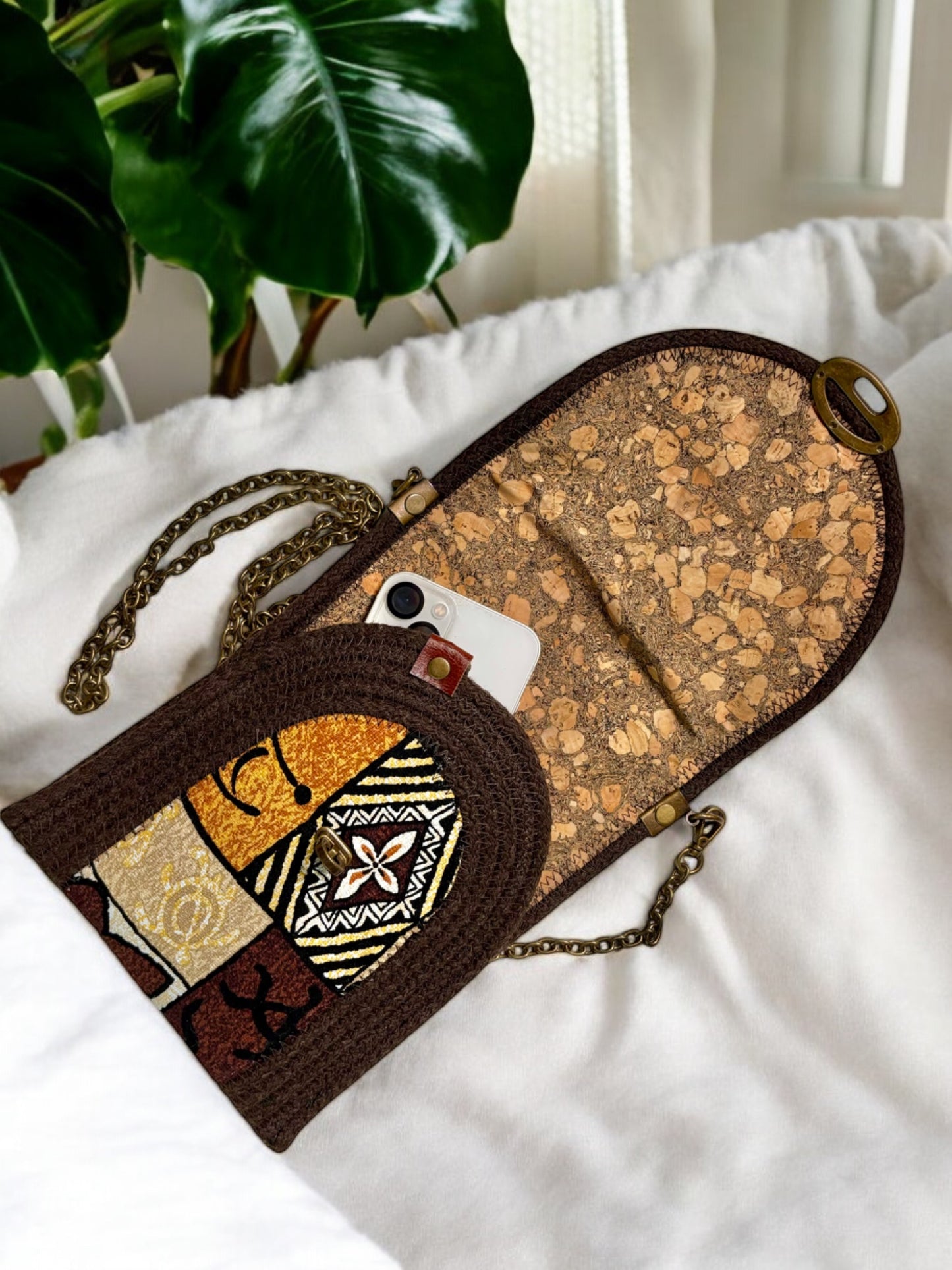 Chocolate Eke Crossbody Bag - Vintage Hawaiian Print Accents, Handmade, & Eco-Friendly (In-Stock) - Sew Da Kine
