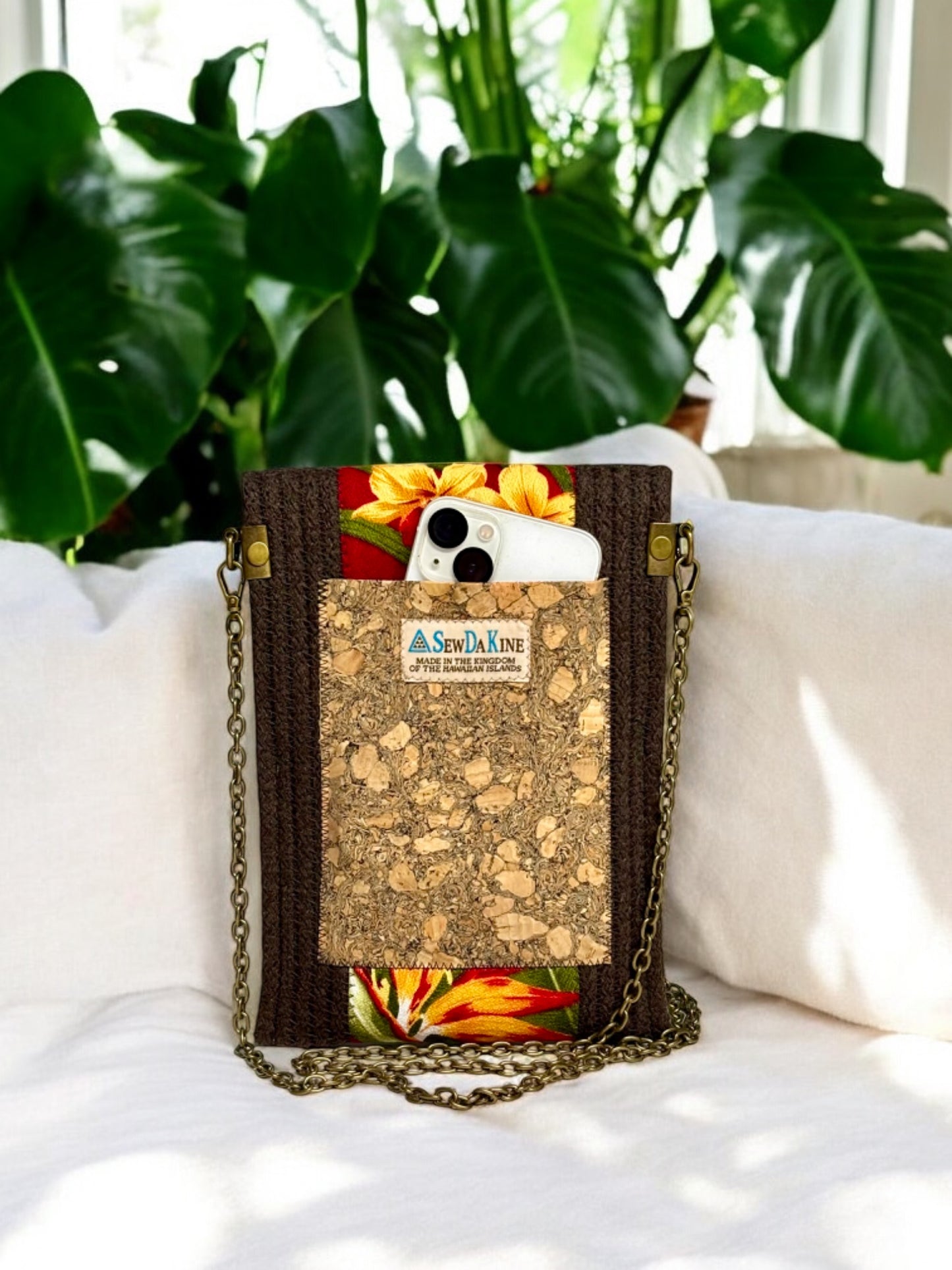 Charcoal Eke Crossbody Bag - Deep red & Yellow Flower Accents, Handmade, & Eco-Friendly (In-Stock) - Sew Da Kine