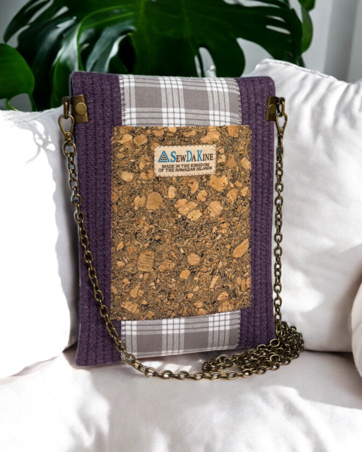 Amethyst Eke Crossbody Bag - Grey Palaka Accents, Handmade, & Eco-Friendly (In-Stock) - Sew Da Kine