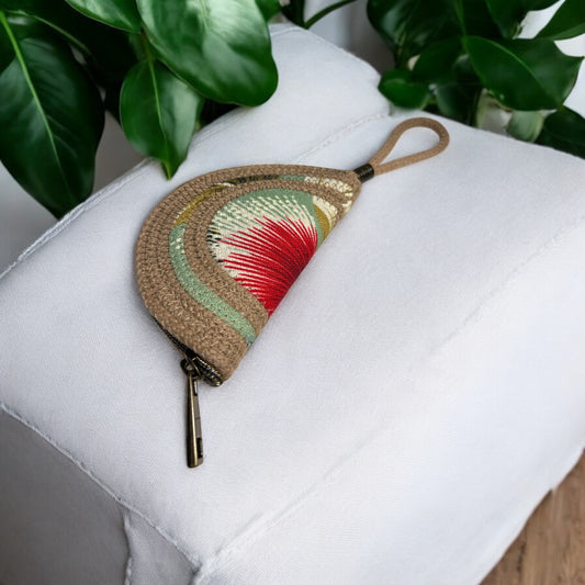 Sandstone SDK Coin Purse with Sage Ōhiʻa Flower Accents – Stylish & Sustainable (In-Stock) - Sew Da Kine
