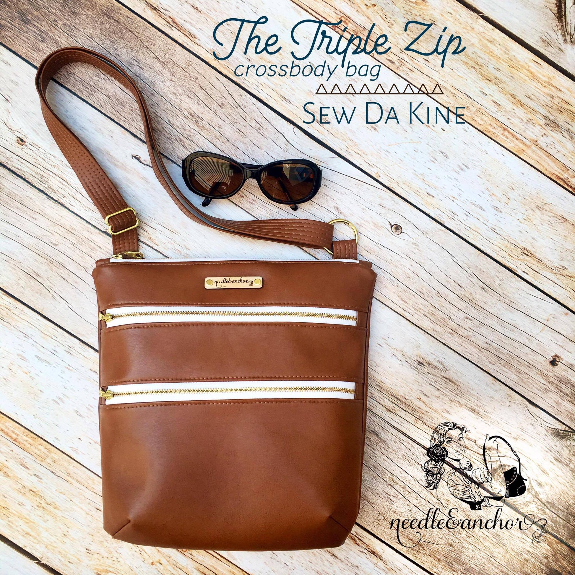 The Triple Zip - Crossbody PDF Pattern - Handmade Vegan Cork Fabric Bags