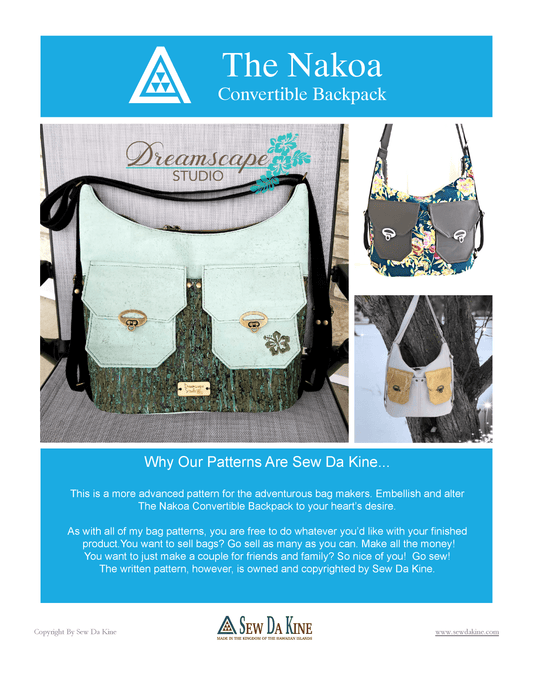 Nakoa Convertible Backpack PDF Pattern - Handmade Vegan Cork Fabric Bags