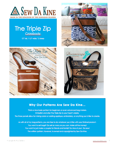 The Triple Zip - Crossbody PDF Pattern - Handmade Vegan Cork Fabric Bags