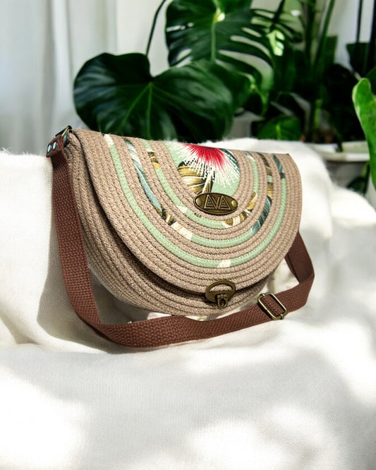 Sandstone Mahina Crossbody Messenger Bag - Sage Ōhiʻa Flower Accents, Handmade, & Eco-Friendly (In-Stock)) - Sew Da Kine