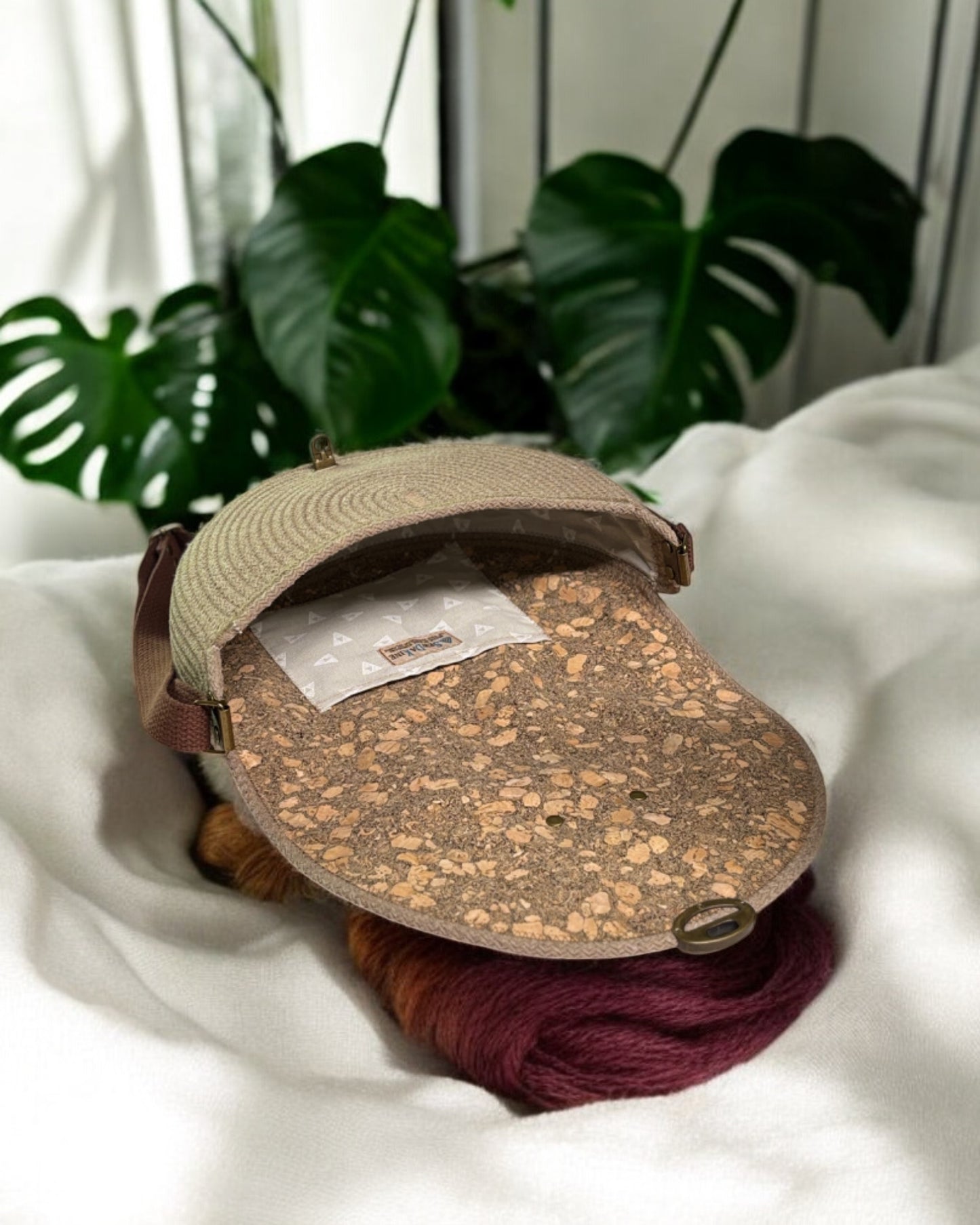 Sandstone Mahina Crossbody Messenger Bag - Tan & Gold Accents, Handmade, & Eco-Friendly