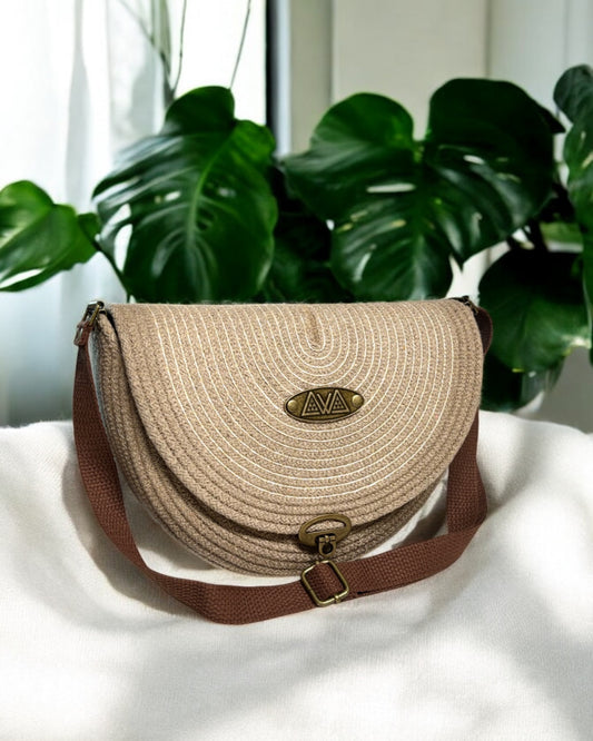 Sandstone Mahina Crossbody Messenger Bag - Tan & Gold Accents, Handmade, & Eco-Friendly (In-Stock) - Sew Da Kine