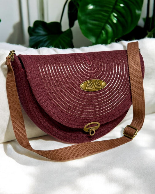 Burgundy Mahina Crossbody Messenger Bag - Silvery Black Accents Handmade, & Eco-Friendly (In-Stock) - Sew Da Kine