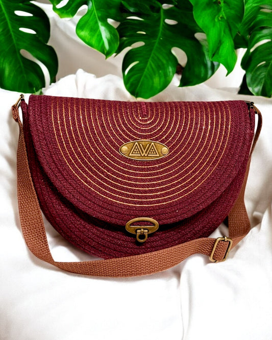 Burgundy Mahina Crossbody Messenger Bag - Gold Accents, Handmade, & Eco-Friendly (In-Stock) - Sew Da Kine