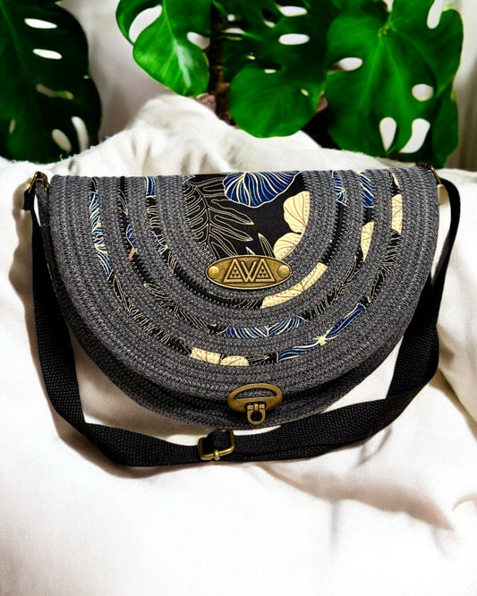 Graphite Mahina Crossbody Messenger Bag - Taro Leaf Accents, Handmade, & Eco-Friendly (In-Stock)) - Sew Da Kine