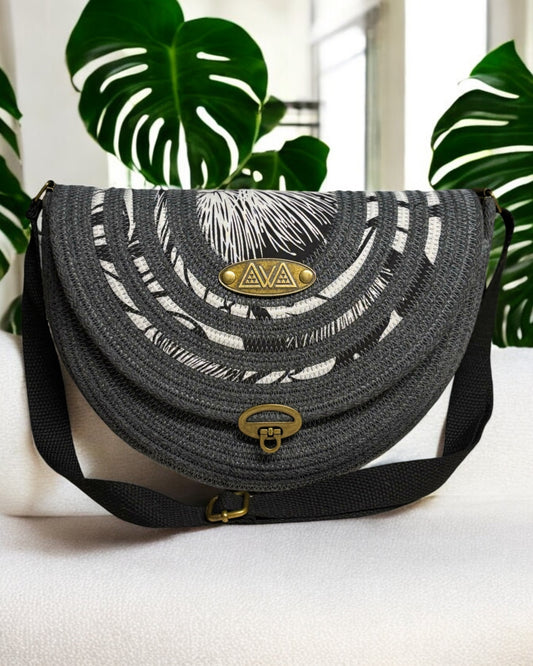 Graphite Mahina Crossbody Messenger Bag - Black & Grey Ōhiʻa Flower Accents, Handmade, & Eco-Friendly (In-Stock) - Sew Da Kine