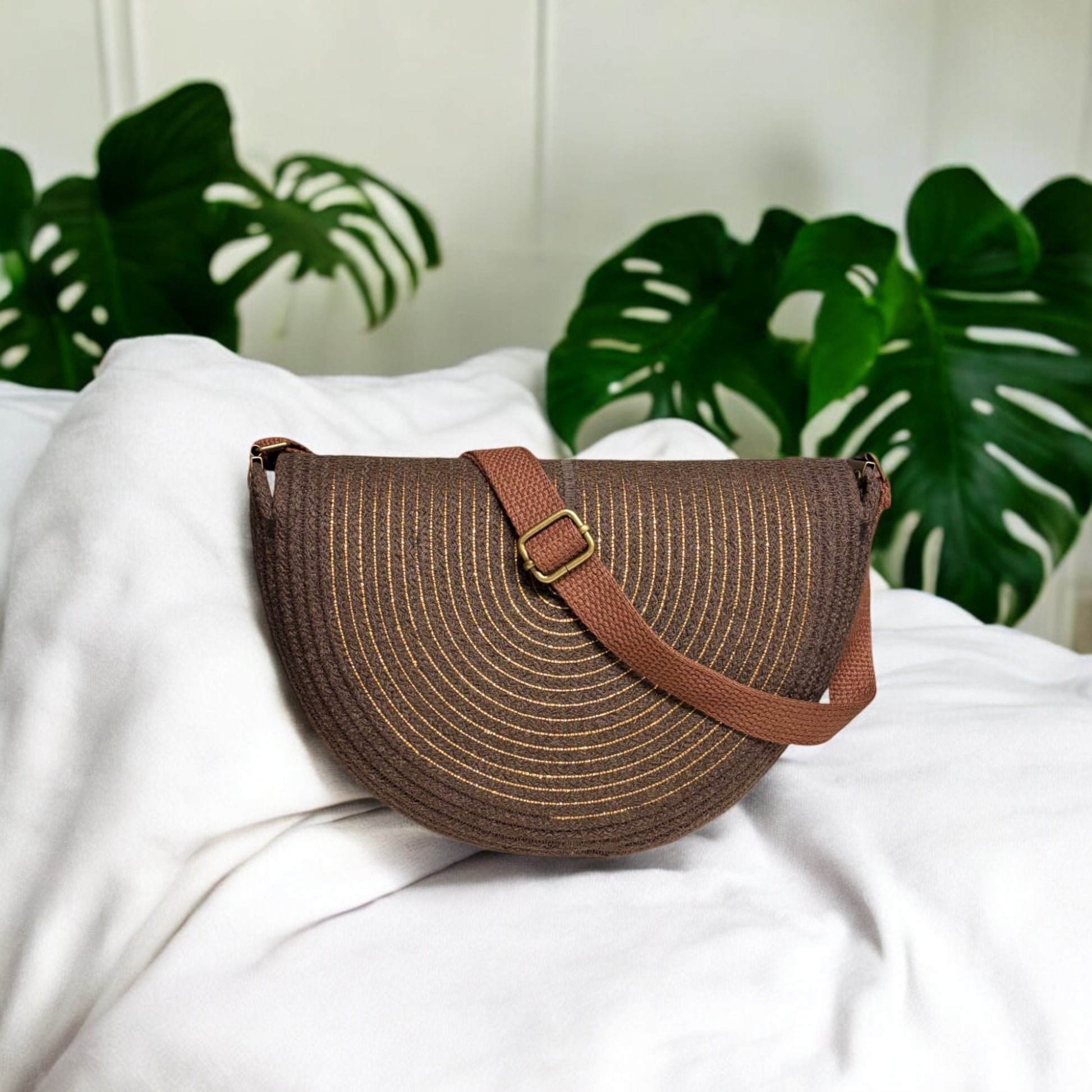 Chocolate Mahina Crossbody Messenger Bag - Gold Accents, Handmade, & Eco-Friendly - Sew Da Kine