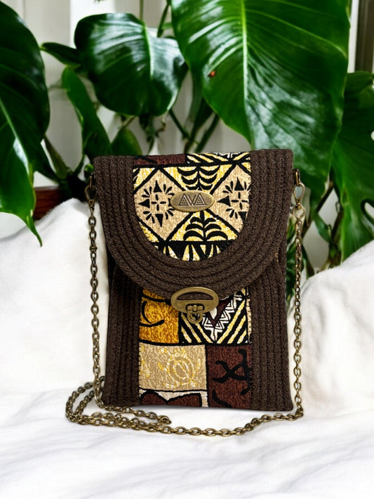 Chocolate Eke Crossbody Bag - Vintage Hawaiian Print Accents, Handmade, & Eco-Friendly (In-Stock) - Sew Da Kine