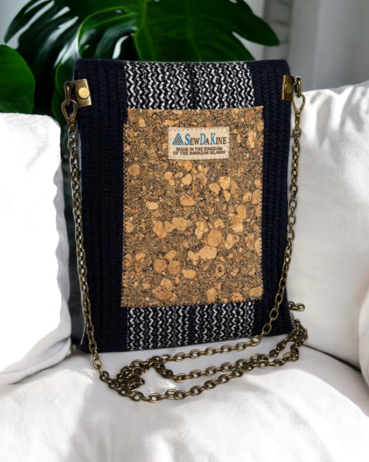 Navy Eke Crossbody Bag - Black & Cream Woven Accents, Handmade, & Eco-Friendly (In-Stock) - Sew Da Kine
