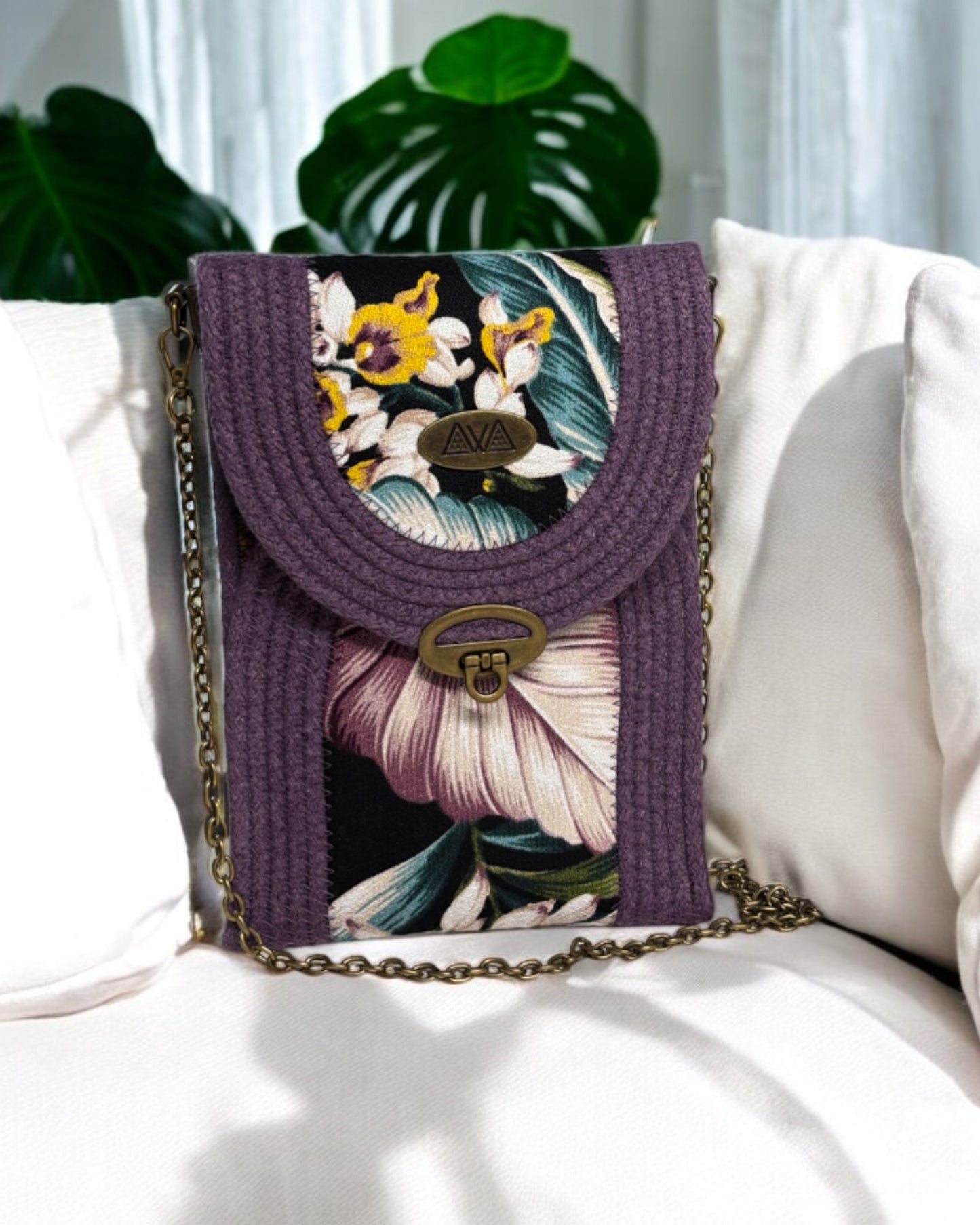Amethyst Eke Crossbody Bag - Orchid Flower Accents, Handmade, & Eco-Friendly (In-Stock) - Sew Da Kine