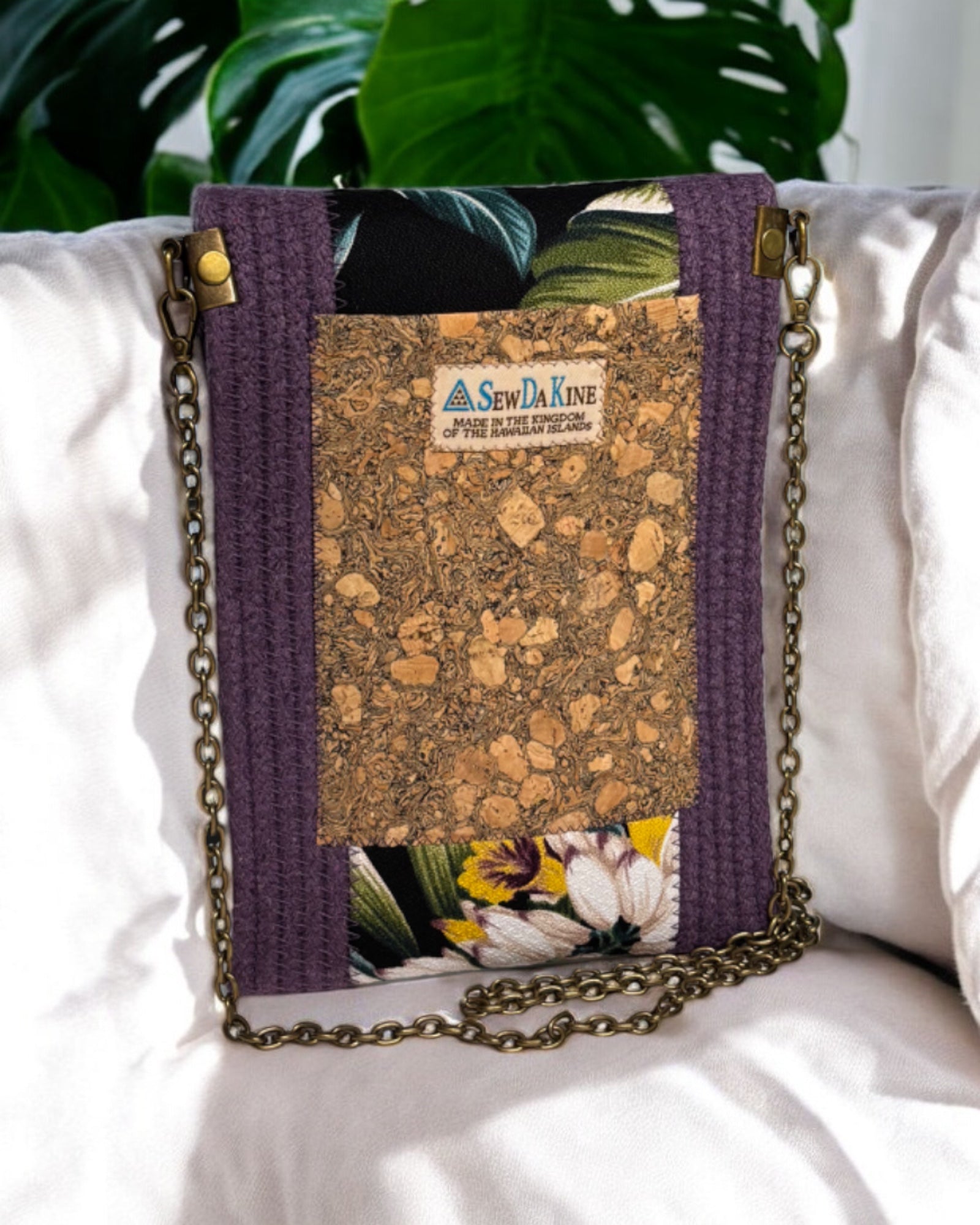 Amethyst Eke Crossbody Bag - Orchid Flower Accents, Handmade, & Eco-Friendly (In-Stock) - Sew Da Kine