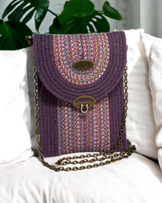 Amethyst Eke Crossbody Bag - Multicolored Woven accents, Handmade, & Eco-Friendly (In-Stock) - Sew Da Kine