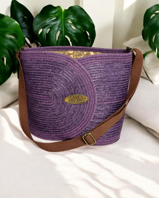 Amethyst Pakeke Crossbody Bucket Bag – Metallic Silver Accents, Handmade & Eco-Friendly (In-Stock) - Sew Da Kine