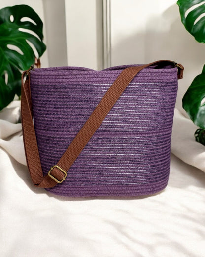 Amethyst Pakeke Crossbody Bucket Bag – Metallic Silver Accents, Handmade & Eco-Friendly (In-Stock) - Sew Da Kine