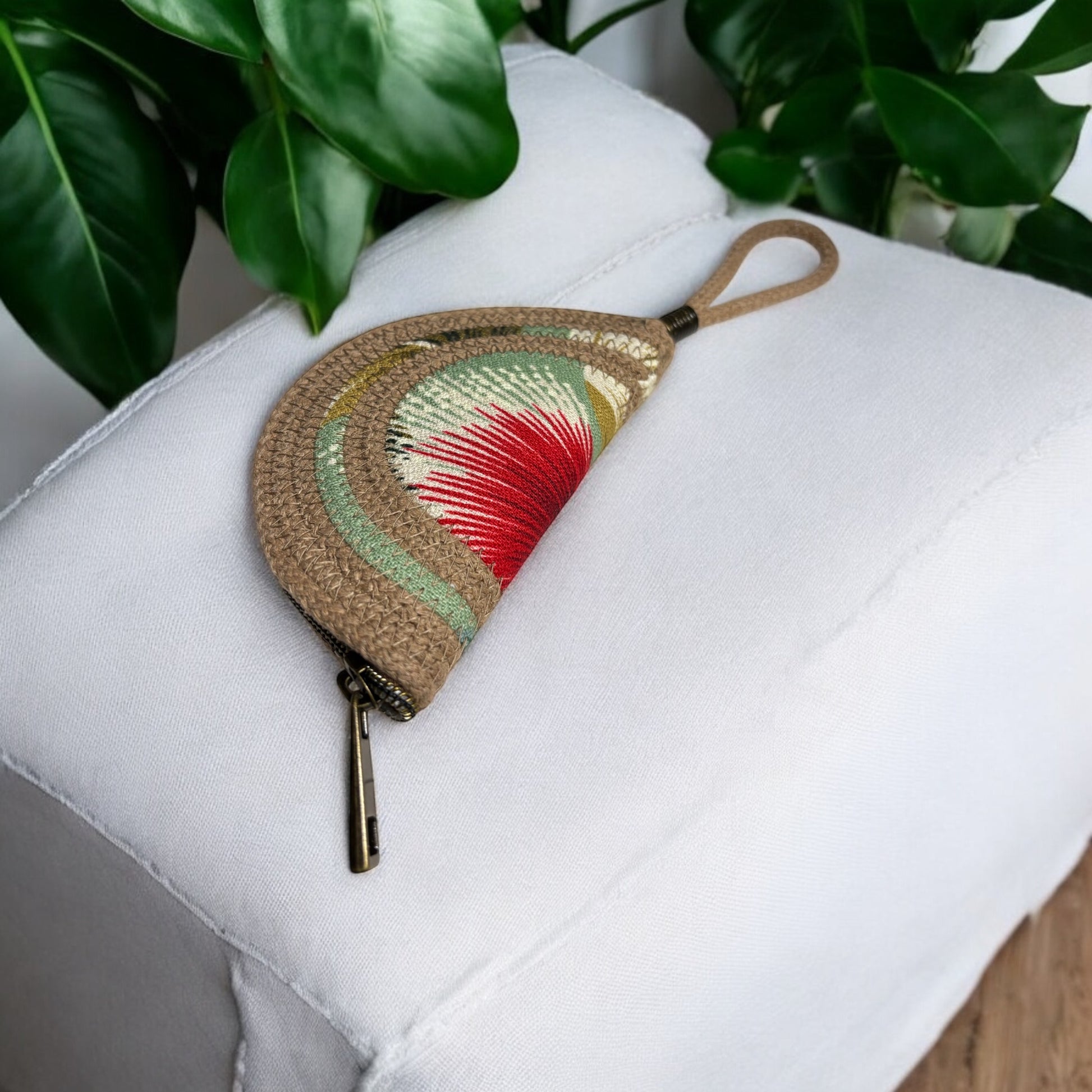 Sandstone SDK Coin Purse with Sage Ōhiʻa Flower Accents – Stylish & Sustainable (In-Stock) - Sew Da Kine