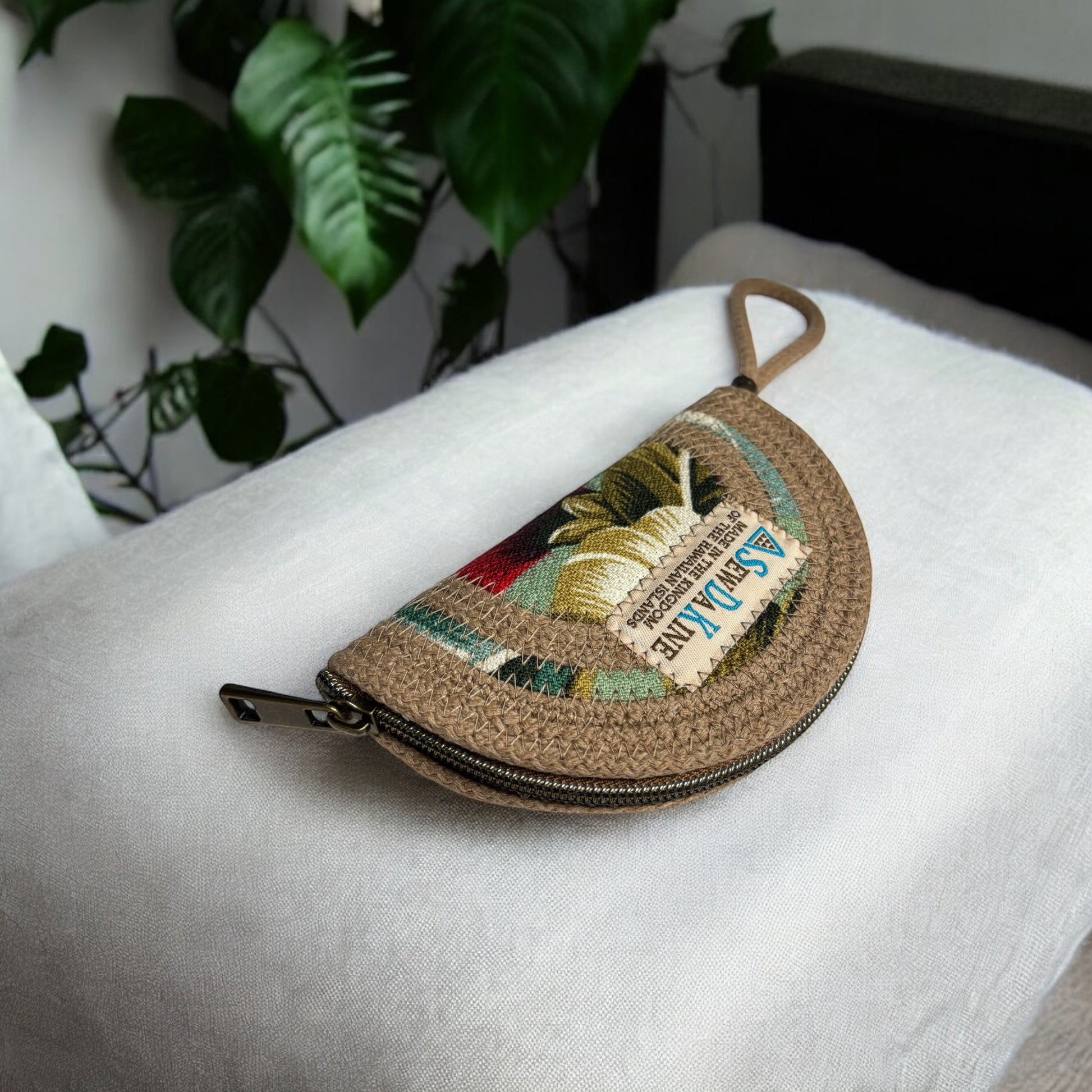 Sandstone SDK Coin Purse with Sage Ōhiʻa Flower Accents – Stylish & Sustainable (In-Stock) - Sew Da Kine