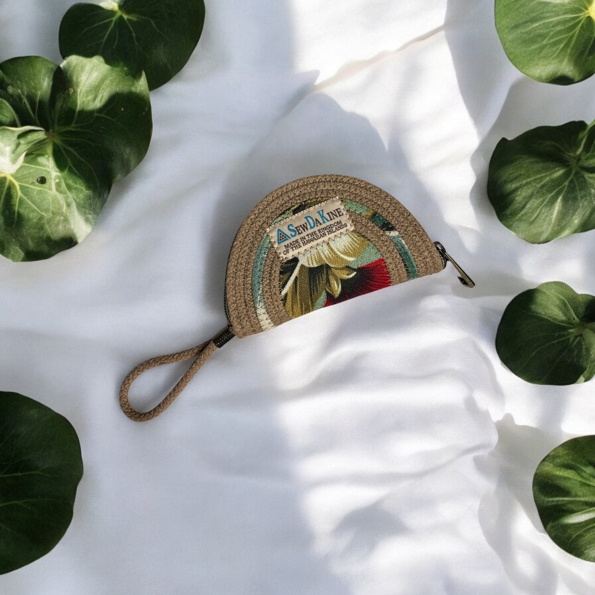 Sandstone SDK Coin Purse with Sage Ōhiʻa Flower Accents – Stylish & Sustainable (In-Stock) - Sew Da Kine