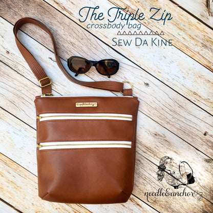 The Triple Zip - Crossbody PDF Pattern - Handmade Vegan Cork Fabric Bags 