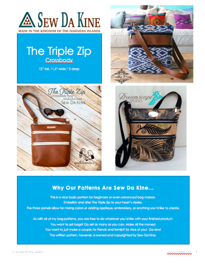 The Triple Zip - Crossbody PDF Pattern - Handmade Vegan Cork Fabric Bags 